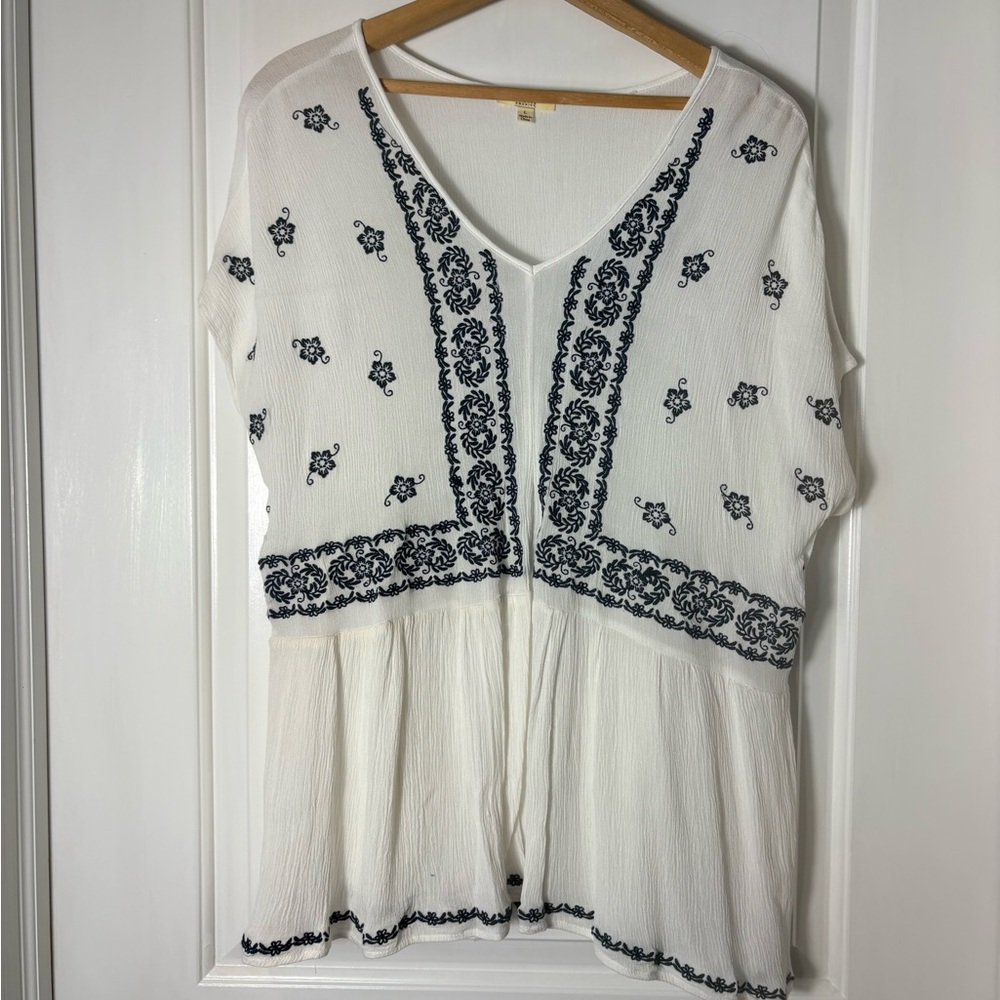 Kori White Blouse with Black Embroidery